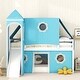 preview thumbnail 2 of 7, Blue Twin Size Pine Wood Castle Bunk Bed with Slide, Tent, Tower, Guardrail