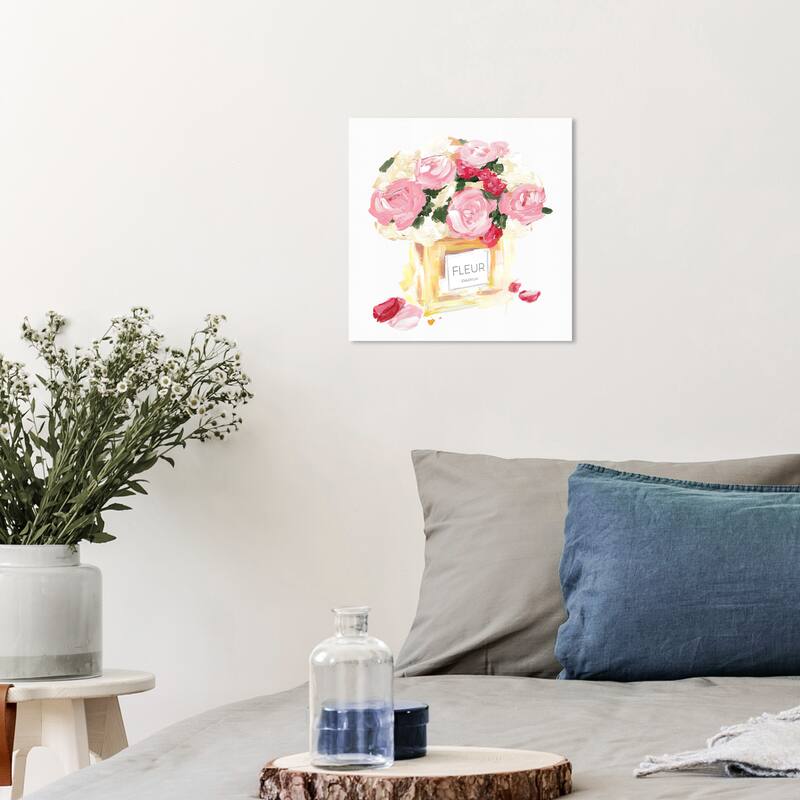 Wynwood Studio Canvas Fashion and Glam Pastel Fleur Perfume Pink and Pastel Pink Glam Wall Art Canvas Print - 12 x 12