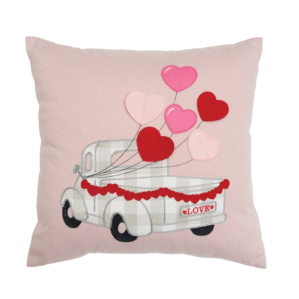 18" x 18" Hearts Truck Embroidered Throw Valentine's Day Pillow