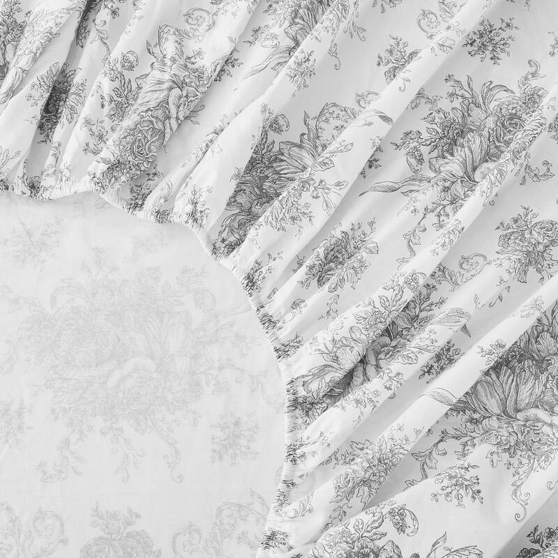 Floral Etching Cotton Sheet Set Gray - King