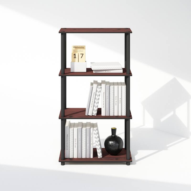 43.25 in. Tall Dark Cherry/Black Wood 4-Shelf Bookcase