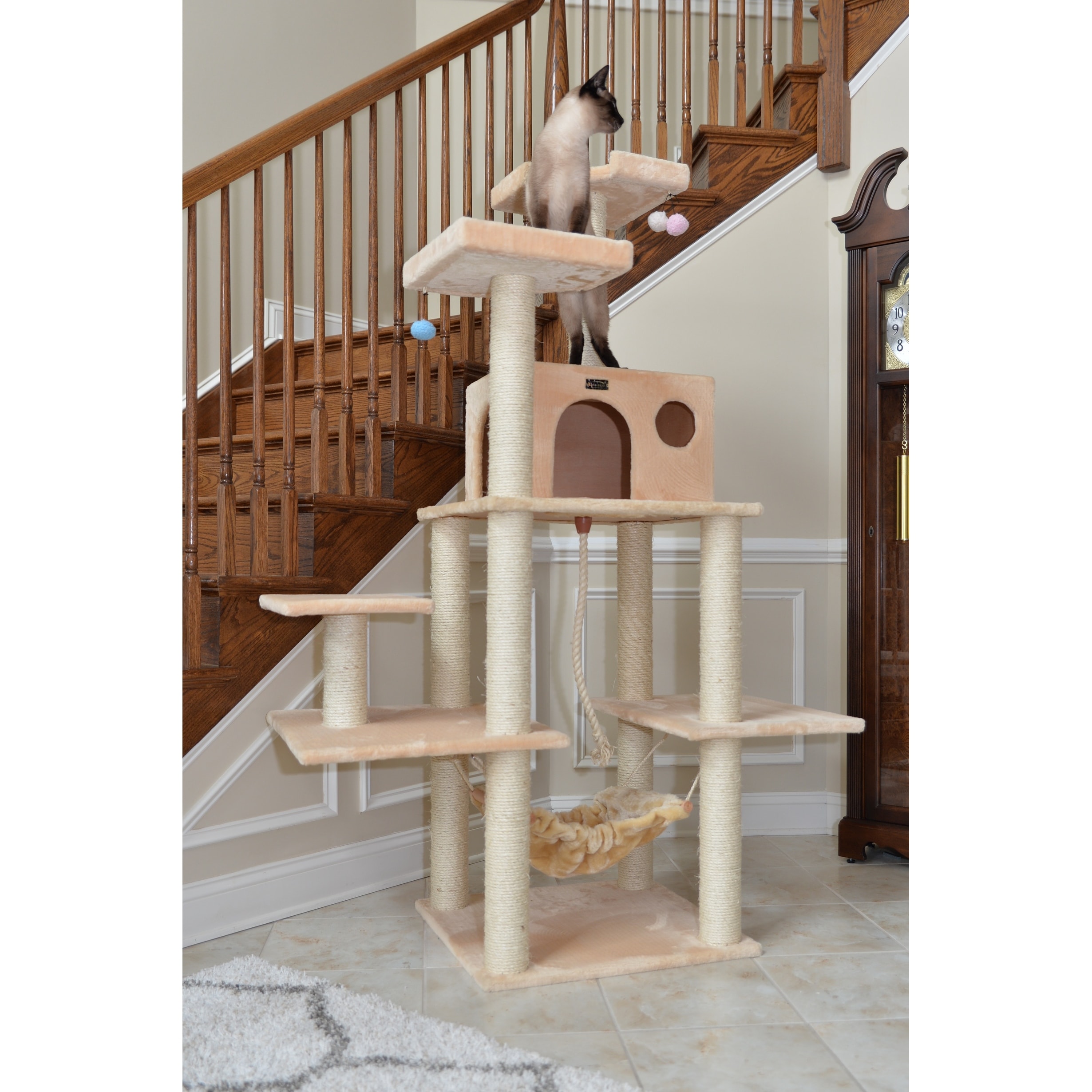 Armarkat Real Wood Cat Jungle Gym Beige Scratcher With Condo