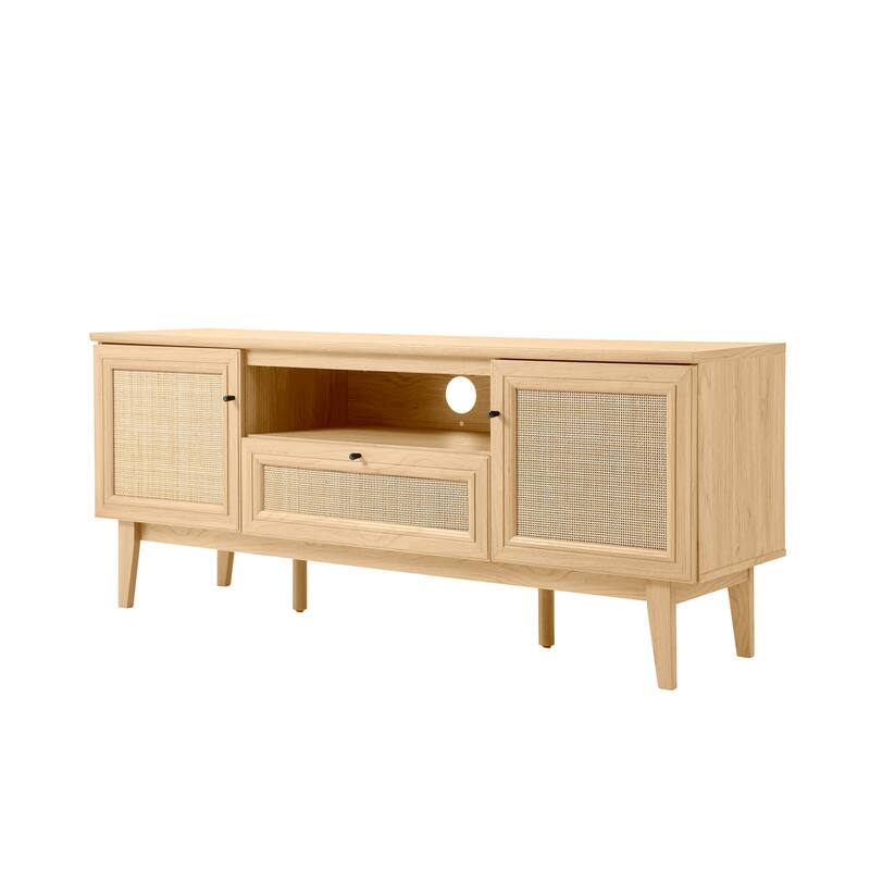 Gennaro 59 in. Farmhouse Caned TV Stand with Drawer and Storage Doors Fits TVs up to 65 in. with Cable Management, by JONATHAN Y - Oak