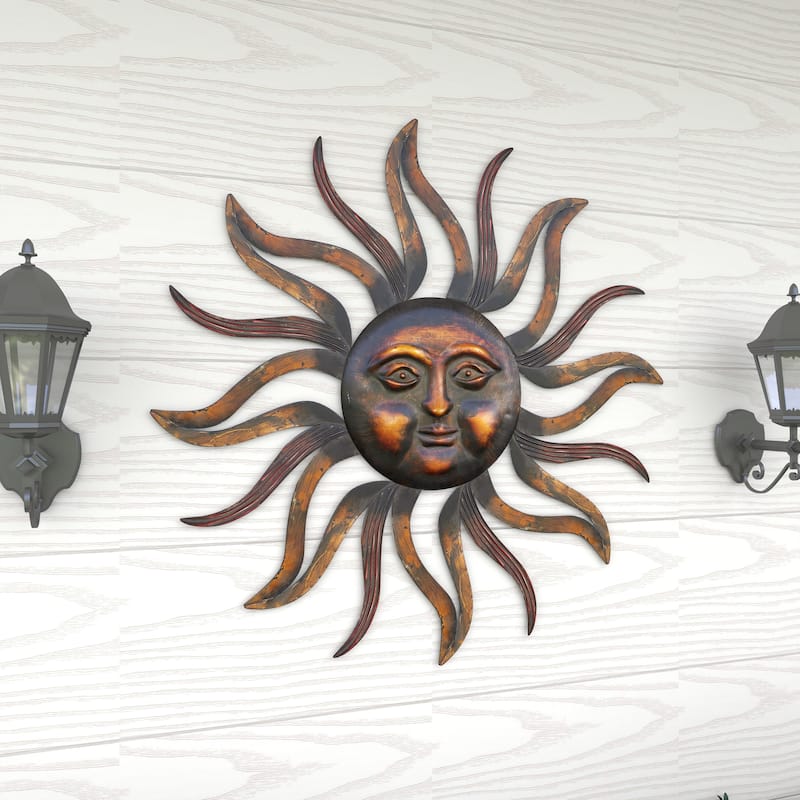 Brass Metal Sun Home Wall Decor with Distressed Copper Like Finish