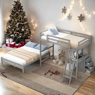 Twin over Full Bunk Bed with Built-in Desk and Three Drawers