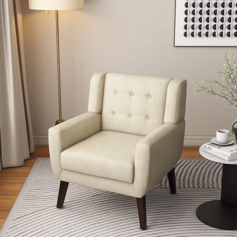 Modern Upholstered Faux Leather Tufted Armchair Linen Accent Chairs