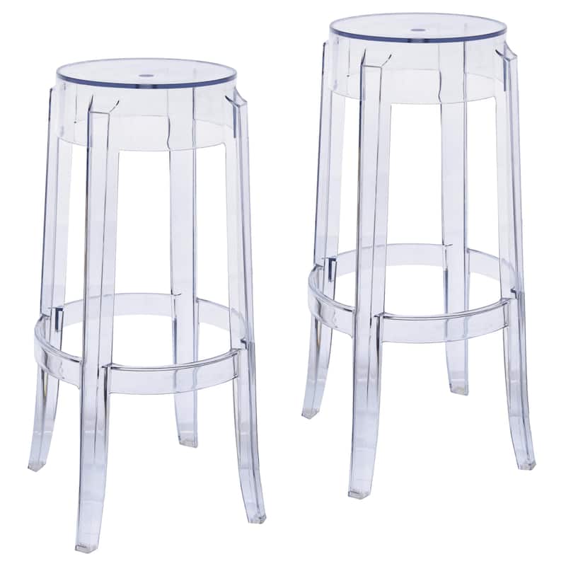 LeisureMod 30 in. High Backless Acrylic Counter Stool with Round Seat and Foot Rest - 30" - Set of 2