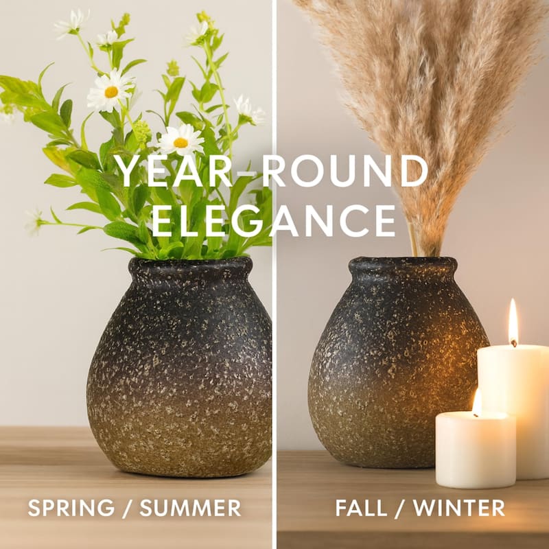 Aria Home Basket Shaped Ombre Brown Ceramic Vase Santa Fe Collection Decor