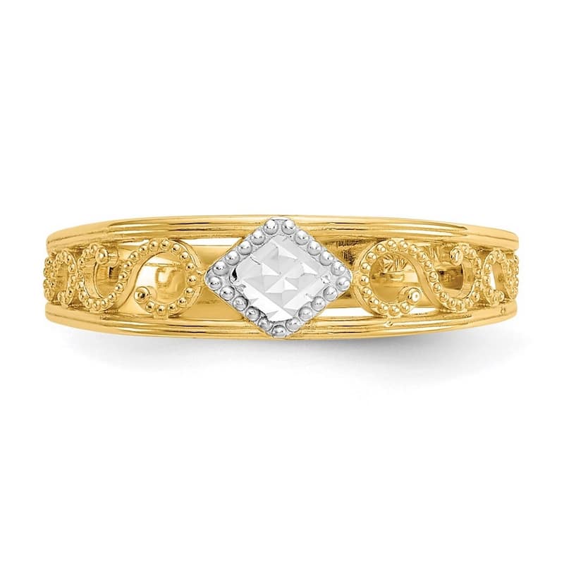 Curata 14 karat Yellow Gold Textured Rhodium Diamond-cut Adjustable Toe Ring (3mm)