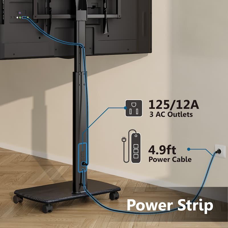 FITUEYES Rolling TV Stand with Power Strip for 32 - 65 Inch TVs