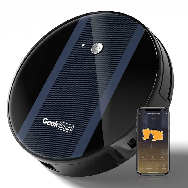 Anmytek Ultra-Thin Smart Robot Vacuum Cleaner 1800Pa Strong Suction Self-Charging Wi-Fi App Control 100min Runtime - Black