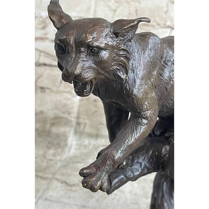 Cougar Panther Jaguar Imitative Cat Collector Bronze Marble Base Bookend Statue Art Decor