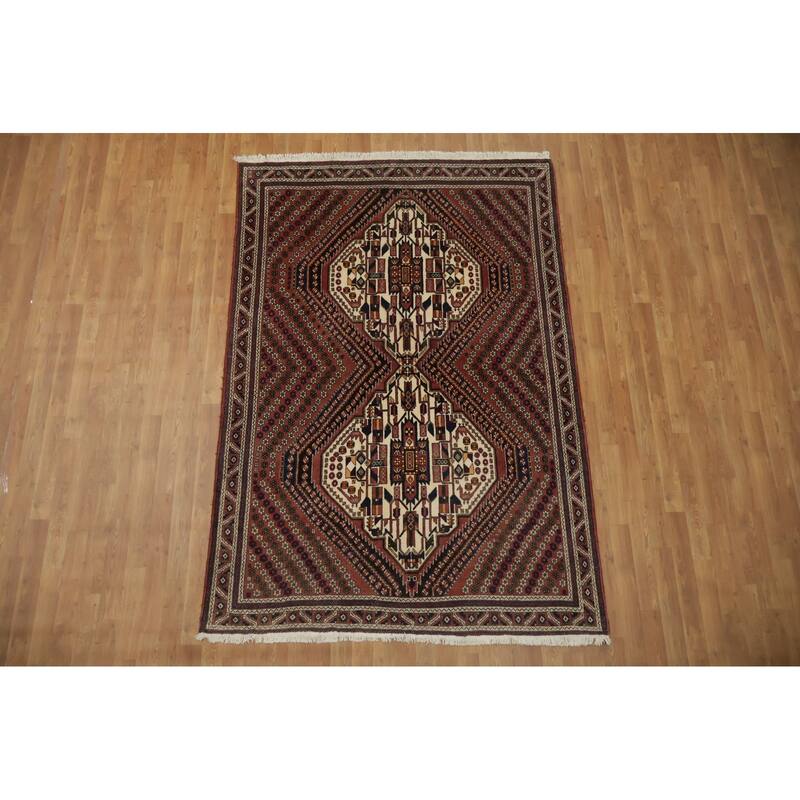 Hand Knotted Oriental 100% Wool Carpet Traditional Geometric Oranges & Rust Afshar Area Rug - 7' 7'' X 5' 3''
