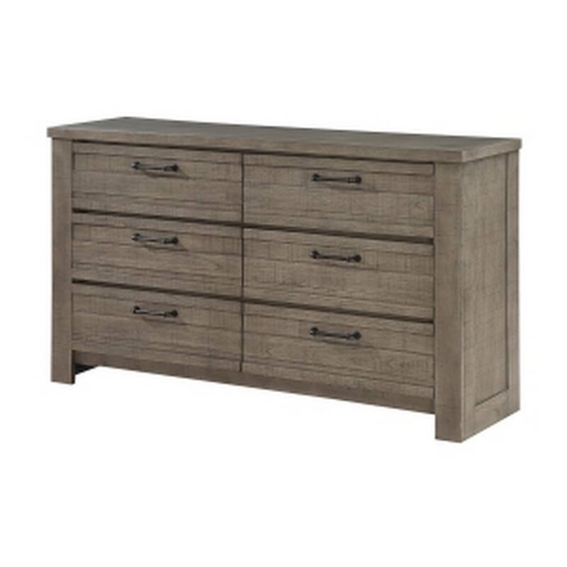 Niti 63 Inch Wide Dresser, 6 Drawers with Black Handles, Plank Style, Gray
