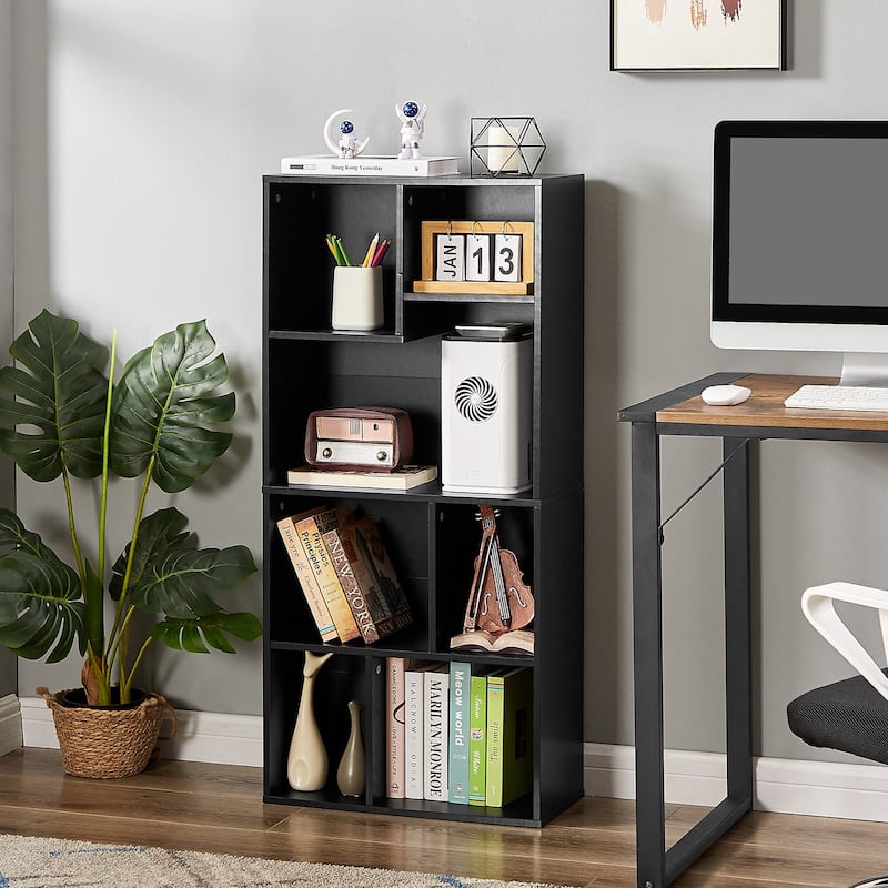 VECELO Modern Irregular Shape Tall Bookshelf Multi-Purpose Waterproof Vertical Horizontal Storage for Bedroom Living Room
