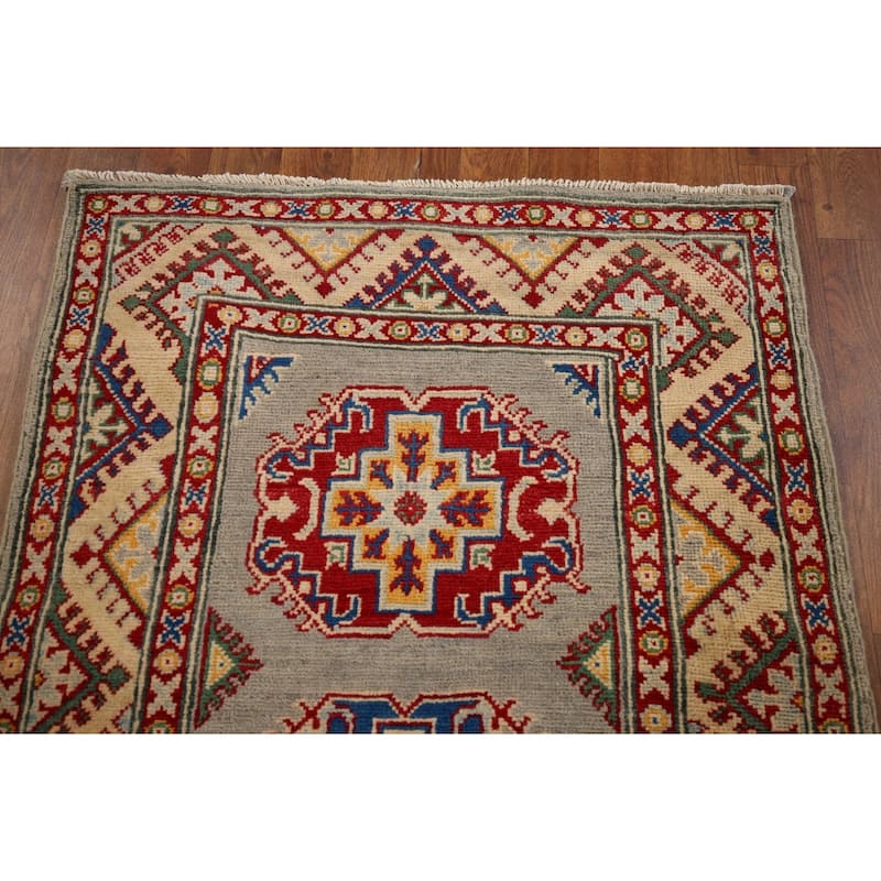 Grey Traditional Kazak Oriental Runner Rug Handmade Wool Carpet - 2'8" x 19'4"