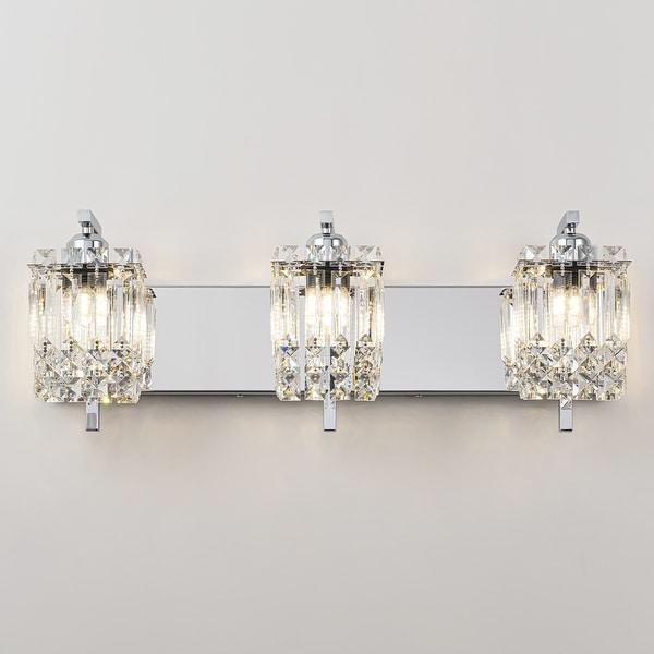 3-Light Modern Glam Crystal Bathroom Vanity Lights Wall