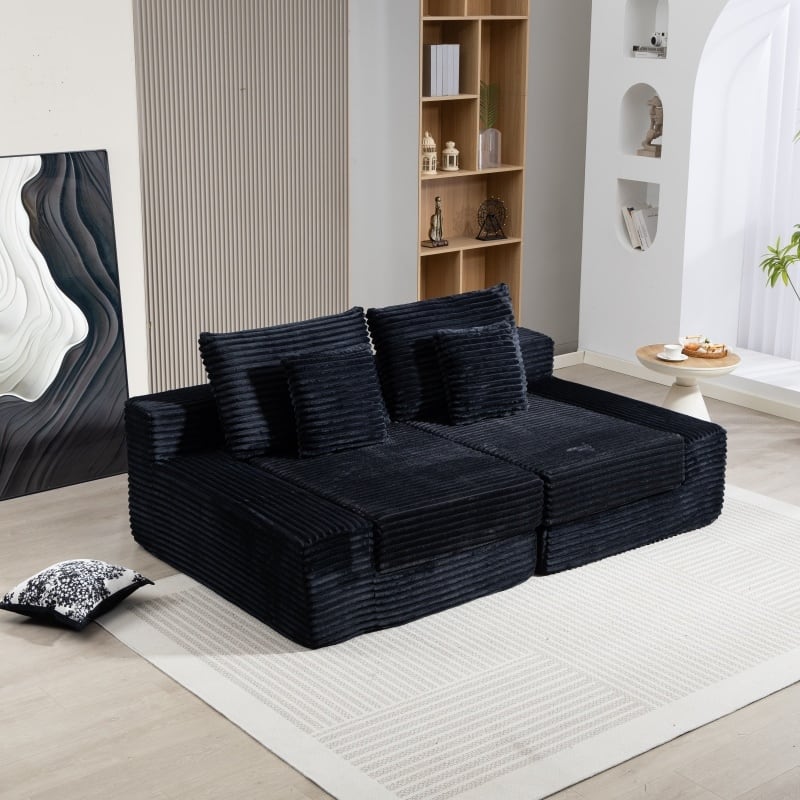 Double Chaise Lounge Sofa, Cloud Plush Sofa Bed, Upholstered Boneless Cloud Sofa Deep Seat, Sleeper Loveseat Chair