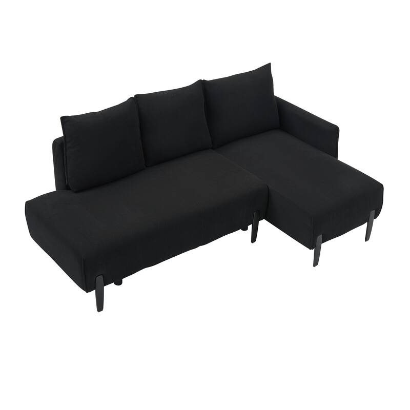 79.5 inches long, Velvet Sofa with Three Pillows, for Apartment Office Living Room - Black