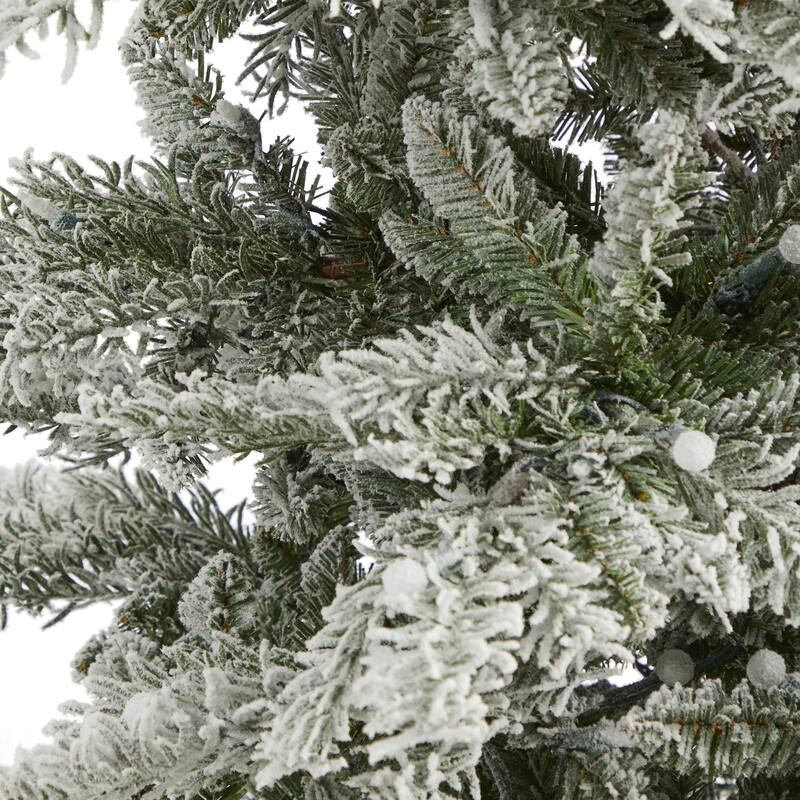 7.5ft. Slim Flocked Spruce Artificial Christmas Tree with 450 Warm White LED Lights & 909 Branches - Snowy Holiday X-Mas Glow