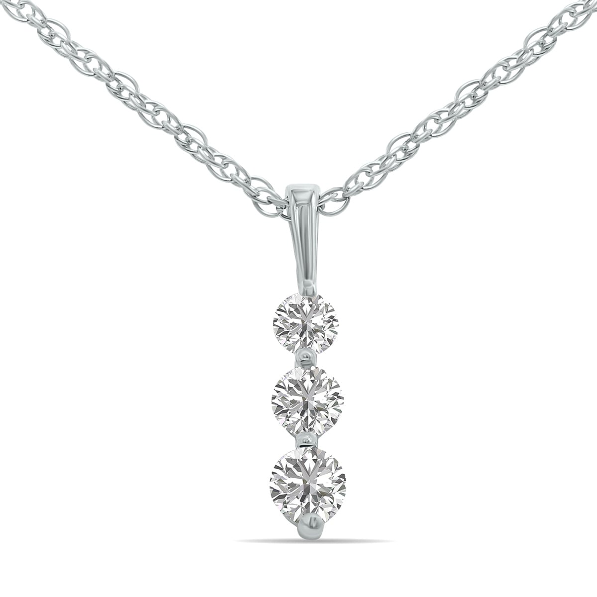 Marquee 1/7 Carat TW Past Present Future 3 Stone Lab Grown Diamond Necklace in .925 Sterling Silver (F-G Color, VS1-VS2 Clarity)
