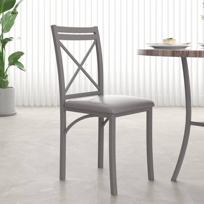 VECELO Metal Dining Chairs Set of 4 PU Leather Dining Chairs Set with X-Shaped Backrest for Kitchen & Dining Room Chairs