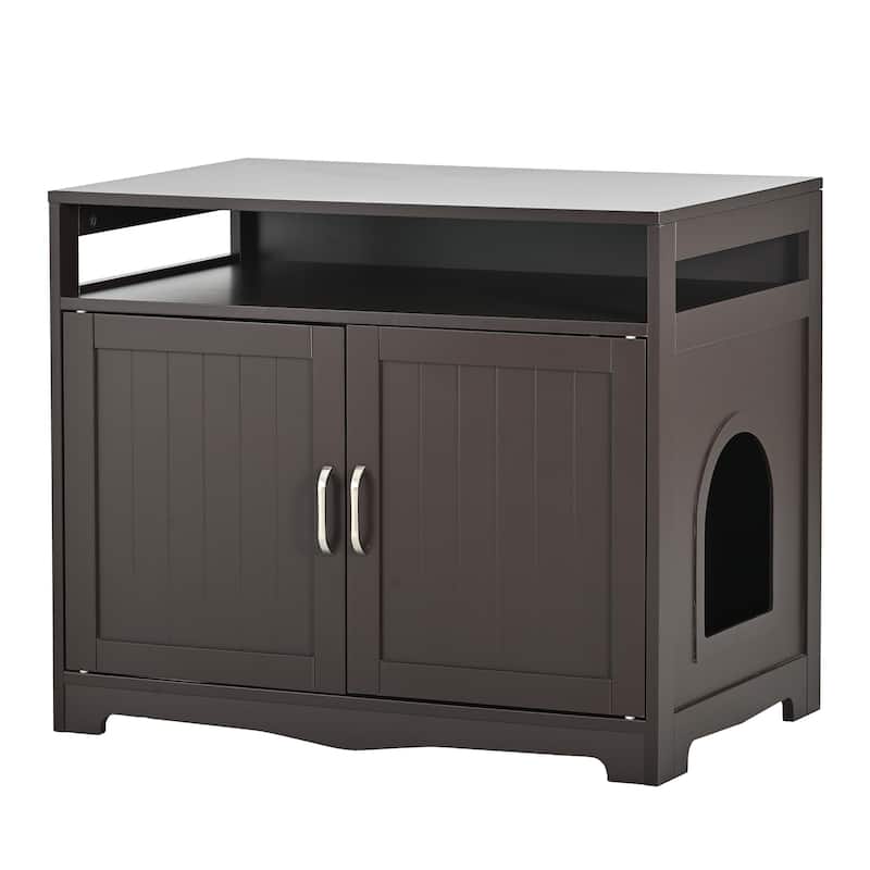 Cat Litter Box Enclosure with 2 Doors and Hidden Plug,Espresso