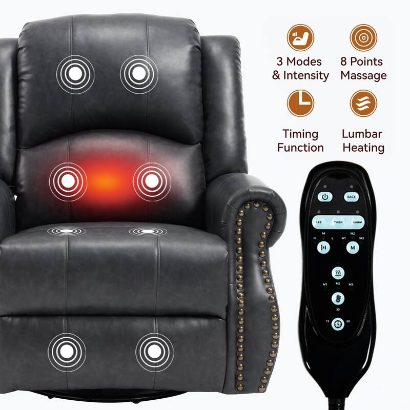 Heat Massage Manual Recliner Chair with Rocker and Swivel in Fabric for Living Room