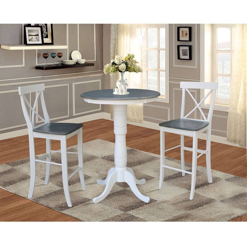 30" Round Pedestal Bar Height Table With 2 X-Back Bar Height Stools - Set of 3 Pieces