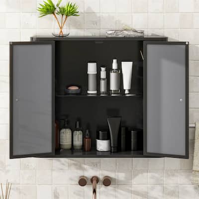Wall Mounted Bathroom Cabinet with Mirror and Open Shelf