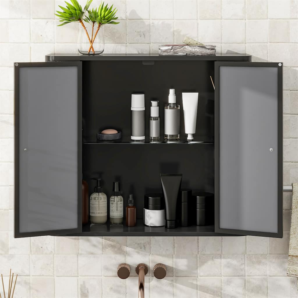 Wall Mounted Bathroom Cabinet with Mirror and Open Shelf