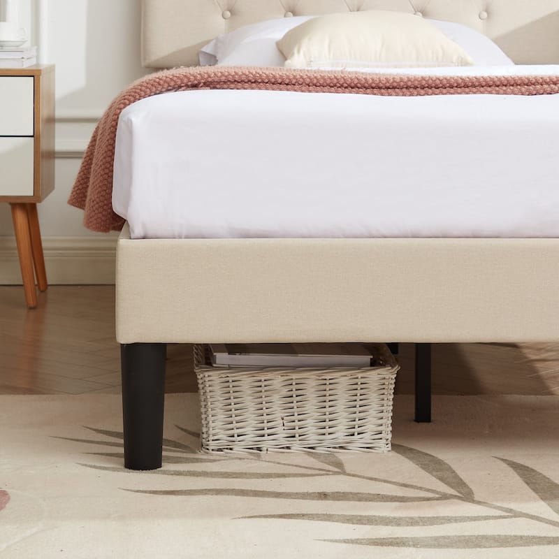 VECELO Modern Upholstered Kids Bed with Height Adjustable Tufted Headboard,Twin Size Bed Set of 2
