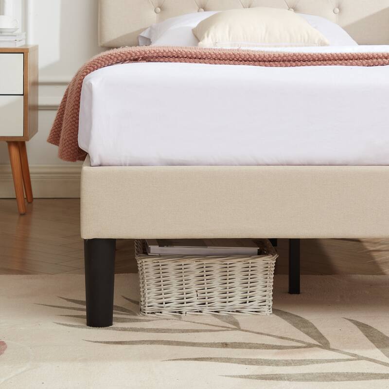 VECELO Tufted Upholstered Bed Frames With Adjustable Headboard