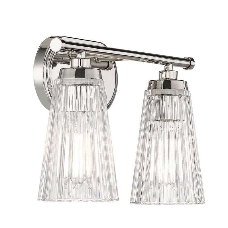 Savoy House Chantilly 2-Light Bathroom Vanity Light with Clear Fluted Glass Shades (14" W x 10"H)