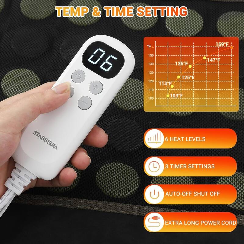 32"x21" Electric Natural and Tourmaline Far Infrared Heating Pad for Back