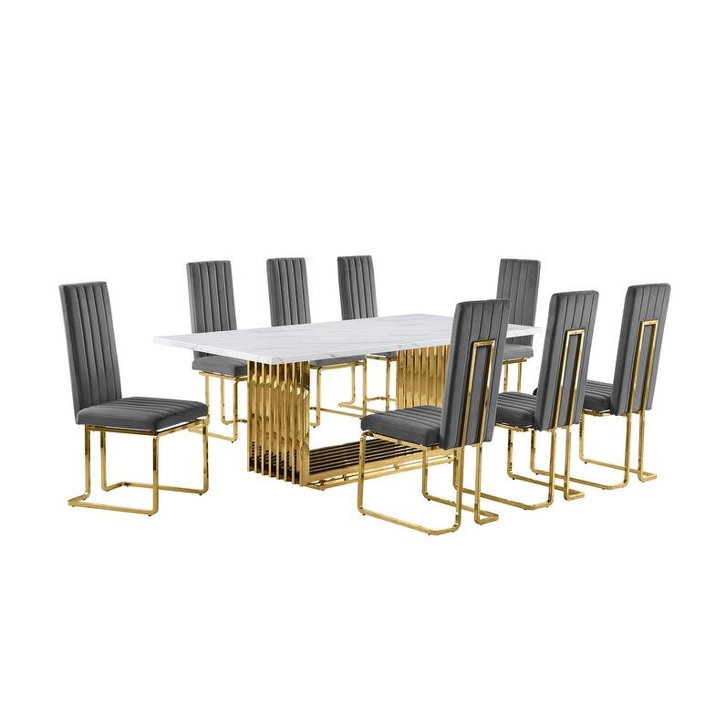 Best Quality Furniture D312/3-SC340-7 Dining Set with 79" White Marble Top