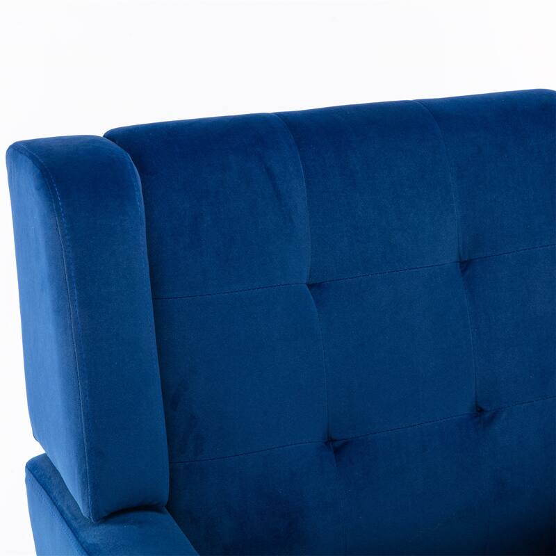 Blue Velvet Modern 29.53" Upholstered Buttons Tufted Accent Chair with Black Solid Wood Legs