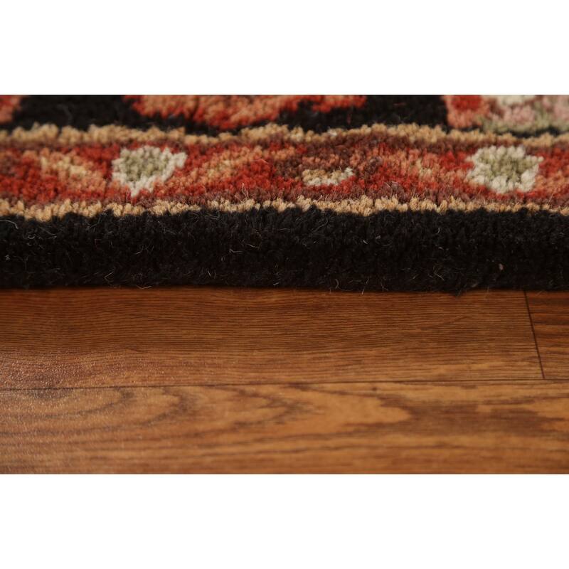 Black Floral Agra Oriental Wool Area Rug Hand-tufted Foyer Carpet - 5'2" x 7'10"