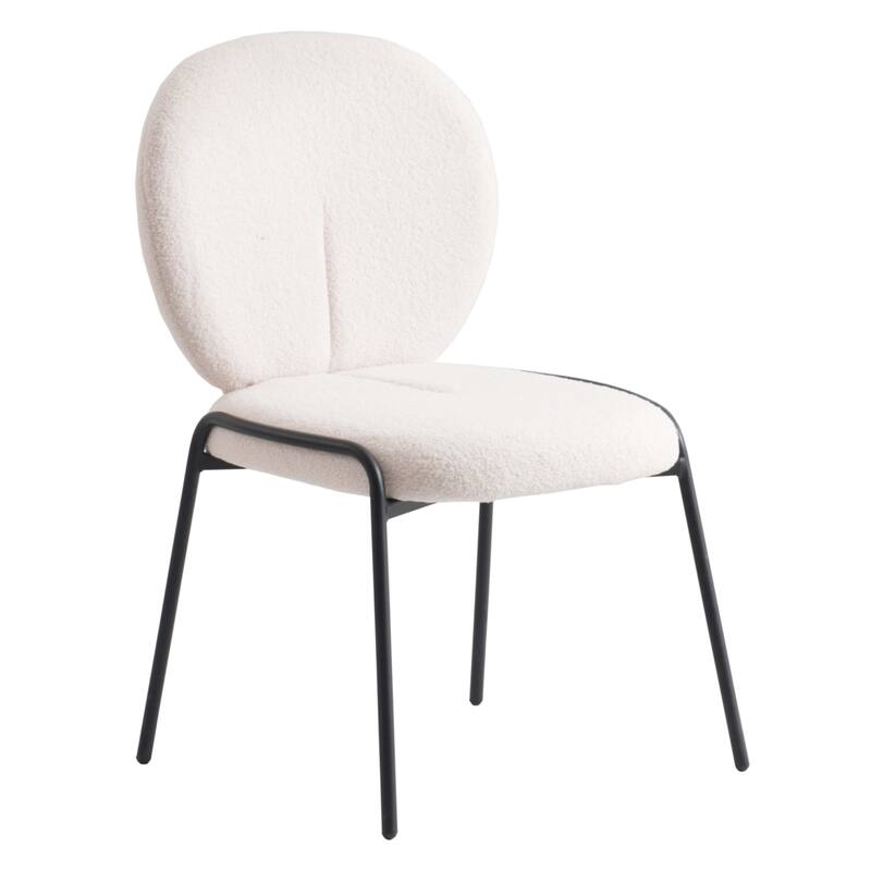 Celestial Boucle Dining Side Chair in Black Iron Frame - White