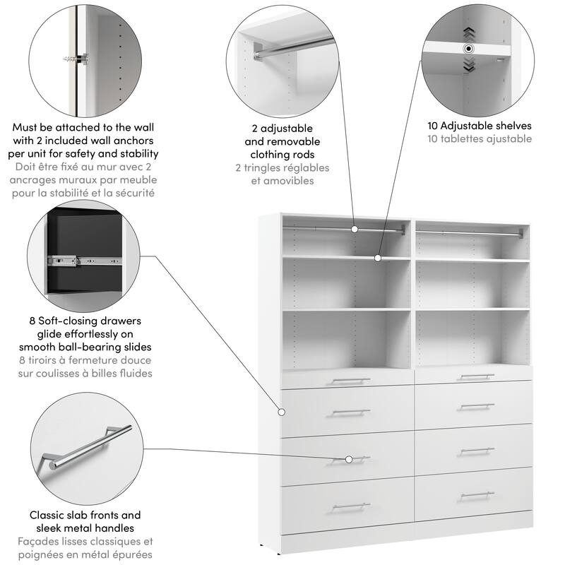 Bestar Florence 71W x 16D Closet System with Drawers, Slab