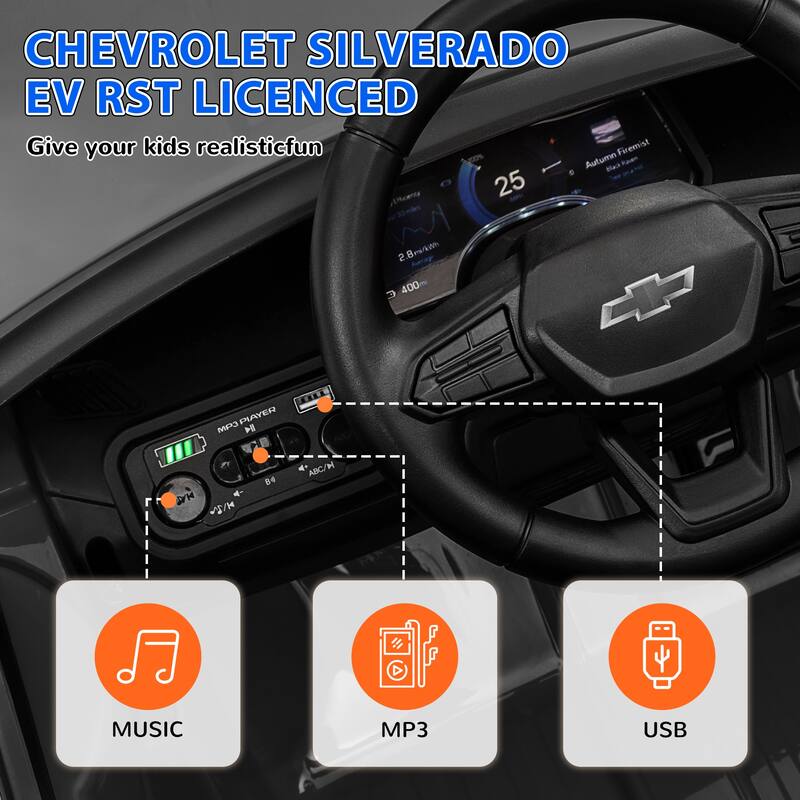 Licensed Chevrolet Silverado EV Kids Electric Ride On Car with Parental Remote Control, Suspension, 3 Speed and Soft Start