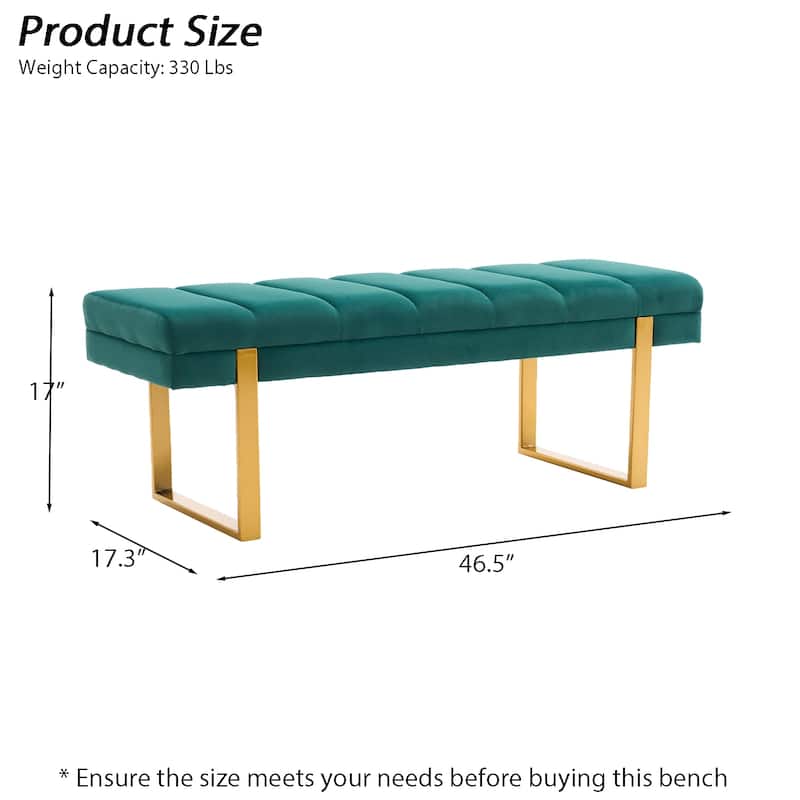 Upholstered Bedroom Bench Tufted Entryway Bench Modern End of Bed Bench Dining Bench with Gold/Black Metal Legs for Window