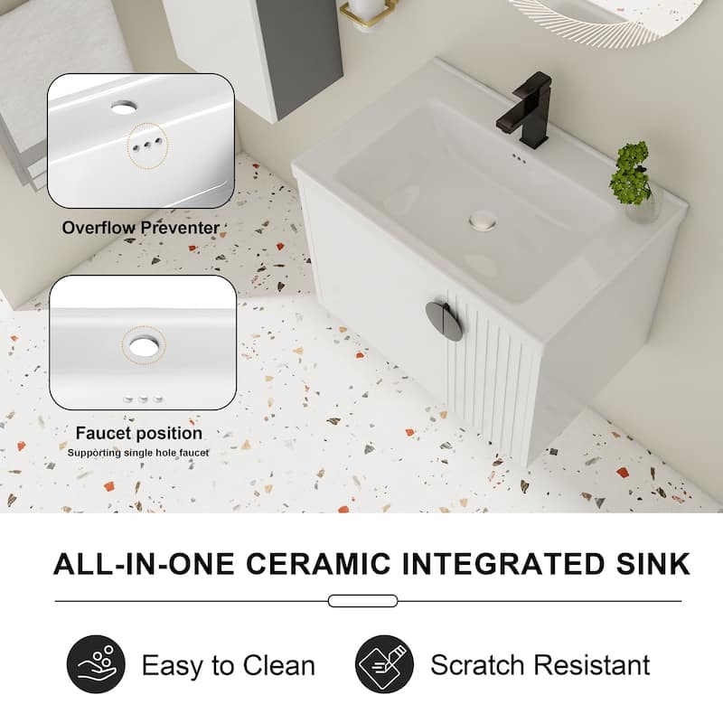 28 inch Wall Mounted Bathroom Vanity Set with Integrated Ceramic Sink