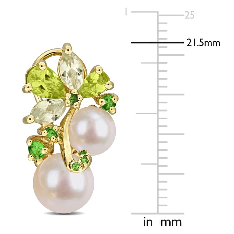 Miadora Cultured Freshwater Pearl and Gemstone Cluster Earrings Sterling Silver