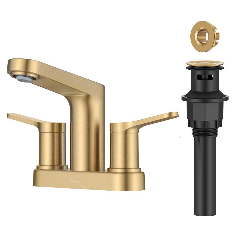 Kraus FUS-14102 Indy 1.2 GPM Centerset Bathroom Faucet with Push - Spot Free Brushed Brass