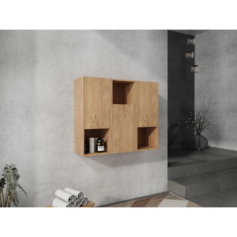 Wall Mounted Bathroom Side Cabinet with Reversible Door, Floating Storage Cabinet with Open Shelves