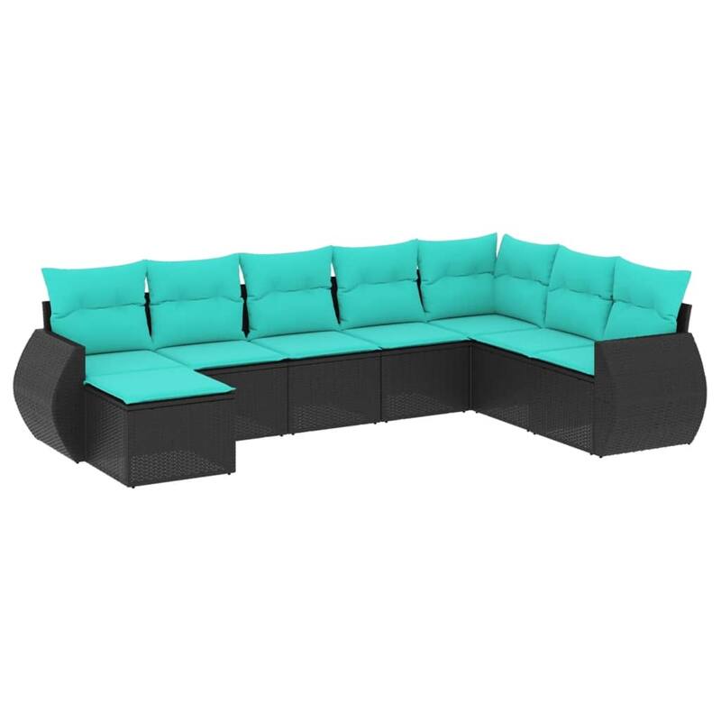 vidaXL 8 Piece Patio Sofa Set with Cushions Black Poly Rattan