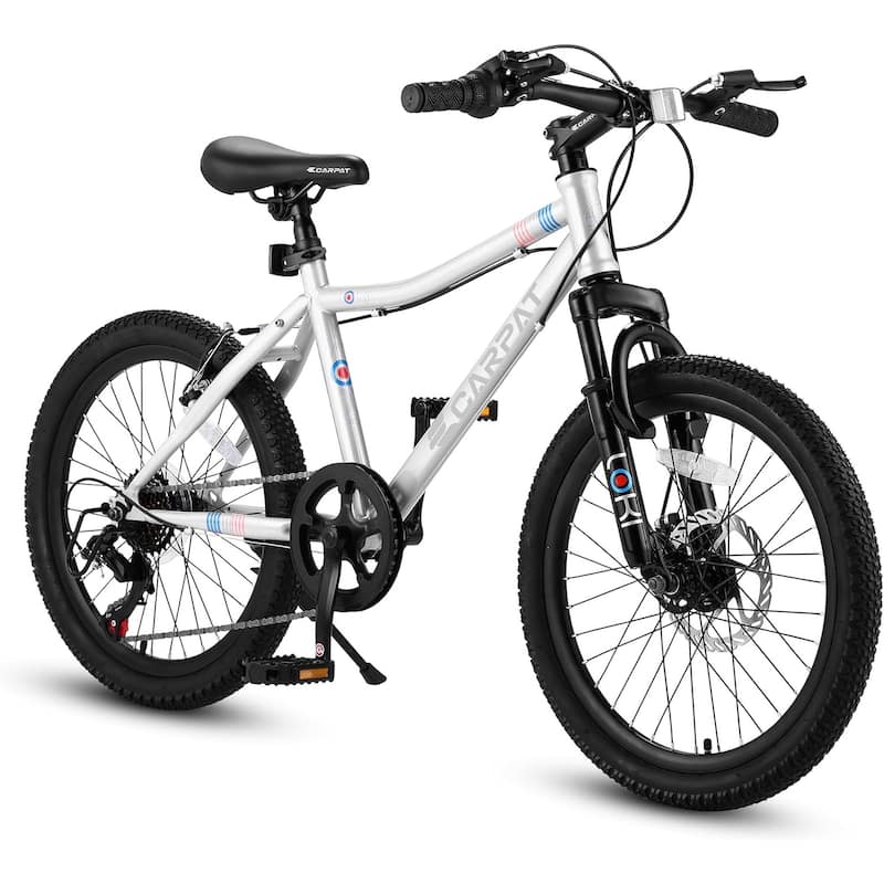 20 Inch Kids Mountain Bike for Boys & Girls Ages 6-12, 7-Speed Steel Frame with Front Suspension & Disc Brakes