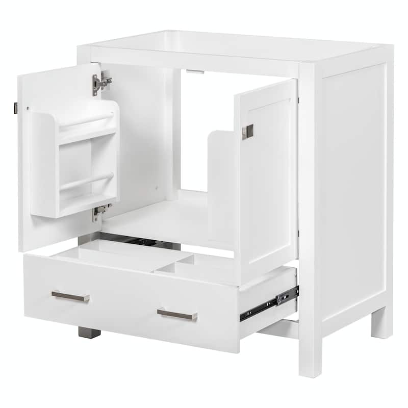 30" White Bathroom Vanity with Single Sink, 2 Doors, and Drawer