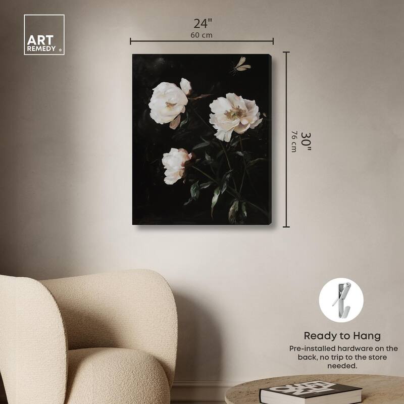 White Peony Nocturne Canvas by Art Remedy, Gallery Wrapped